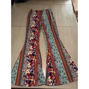 Fashion Nova Womens Large Boho Floral Paisley Bell Bottom Flare Pants P1234